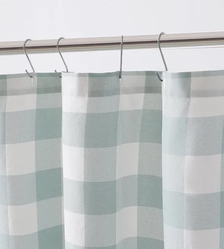 Vista 2 de Eddie Bauer - Cortina de ducha, decoración ligera de algodón para baño, parte superior con ojales (Cabin Plaid Verde, 72 x 72 pulgadas)