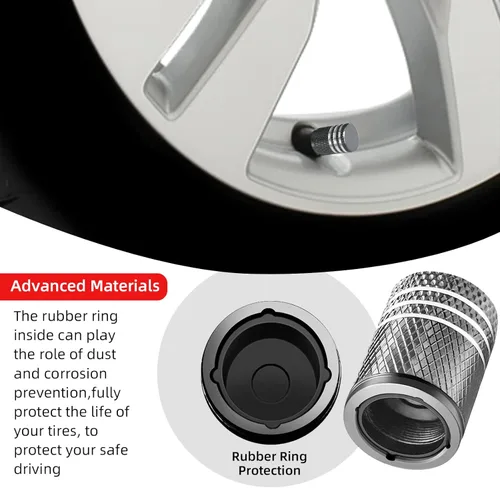 Vista 4 de Ziciner 8 tapas de válvula de neumático, cubierta de válvula a prueba de polvo con anillo de goma, resistente a la corrosión, a prueba de fugas