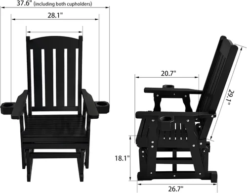 Vista 2 de Fortune Candy Planeador de madera para patio para una persona, con respaldo alto y asiento contorneado profundo, madera de abeto maciza, resistente