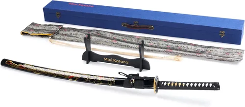 Vista 8 de Mini katana – Katana de tamaño completo, hoja afilada de acero al carbono 1060 – Espiga completa – vaina, soporte, bolsa para el polvo y estuche