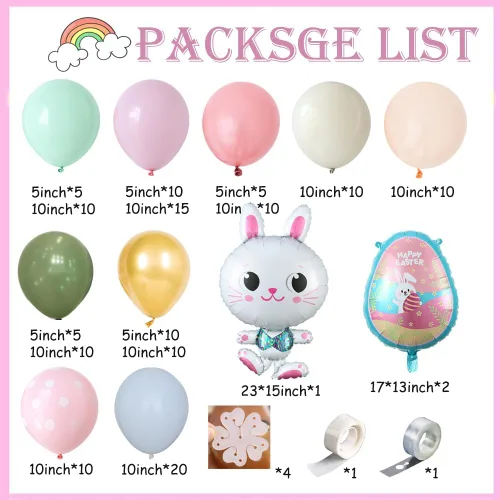 Vista 2 de Guirnalda de globos de Pascua con arco de globos pastel con 145 globos de látex rosa salvia polvoriento, globo de papel de aluminio grande