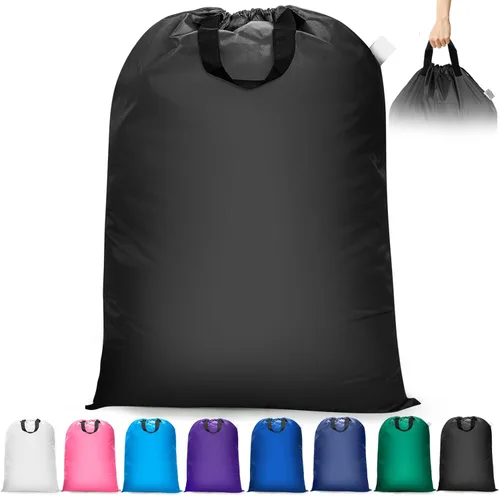Isink Bolsa de lavandería extra grande con asas, resistente, bolsa de lavandería de viaje para ropa sucia, 28 x 40 pulgadas (negro)