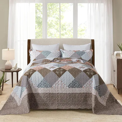 Vista 15 de HoneiLife - Juego de cama de dos piezas, tamaño individual, de microfibra, reversible, de retazos, estilo floral, todas las estaciones