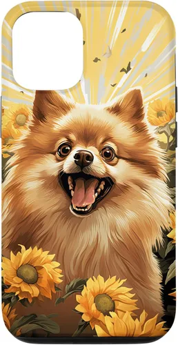 Vista 28 de Funny Pomeranian Face Dog With Sunflower Painting Case for iPhone 16