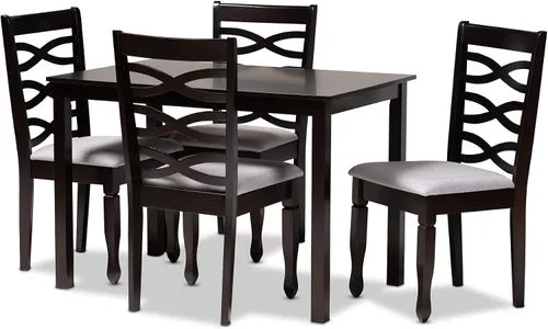 Vista 15 de Baxton Studio Lanier - Juego de sillas de comedor de 2 piezas, tapizadas de tela gris, madera con acabado marrón expreso Gris/Café Espresso