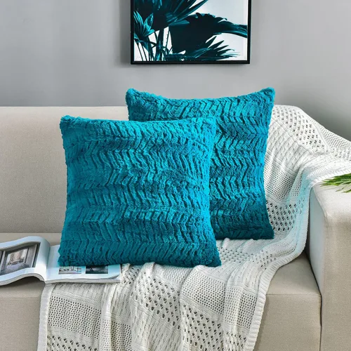 Vista 13 de YUSOKI - Fundas de almohada de pelo sintético de lujo - 18 x 18 pulgadas, juego de 2 - Fundas de almohada decorativas suaves y esponjosas sin