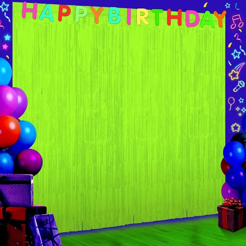 Vista 14 de Pack de 6 Cortinas de 1 m x 2 m con Flecos de Aluminio para Graduación, Cortinas de Oropel Metálico en Oro Negro, Tiras de Papel de Aluminio