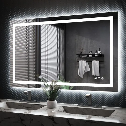 Vista 64 de ISKM Espejo LED de 20 x 28 pulgadas para baño, espejo de tocador iluminado para pared con luces frontales + espejo de baño LED retroiluminado