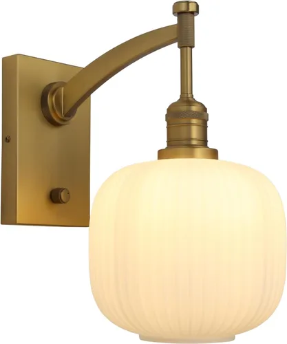 Pathson Milk White Glass Wall Sconce with Switch, Hardwired Wall Vanity Light, Mid-Century Vintage Wall Lamp Fixture or Living Room Farmhouse