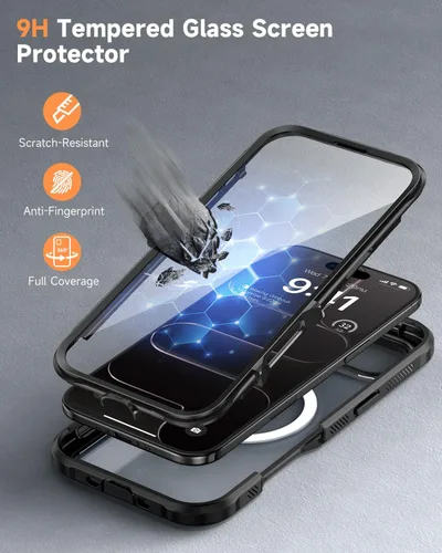 Vista 6 de seacosmo Funda para iPhone Air, Parachoques de Cuerpo Completo con Pantalla de Vidrio Templado 9H Integrada y Protector de Lente de Cámara