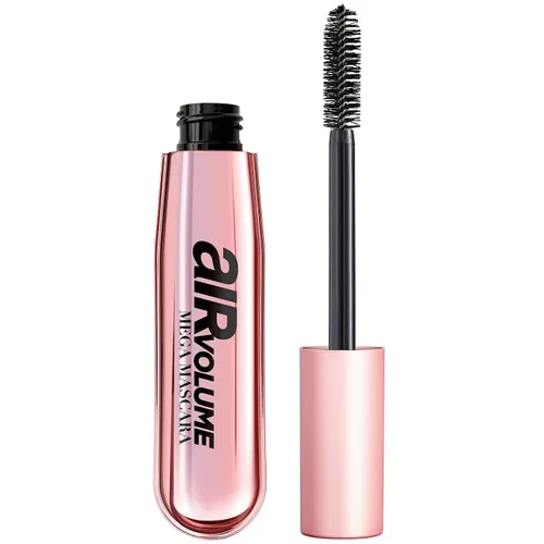 L'Oreal Paris Makeup Air Volume Mega Mascara, máscara voluminizadora ligera y duradera para pestañas voluminosas, lavable negro más negro, 0.3 onzas