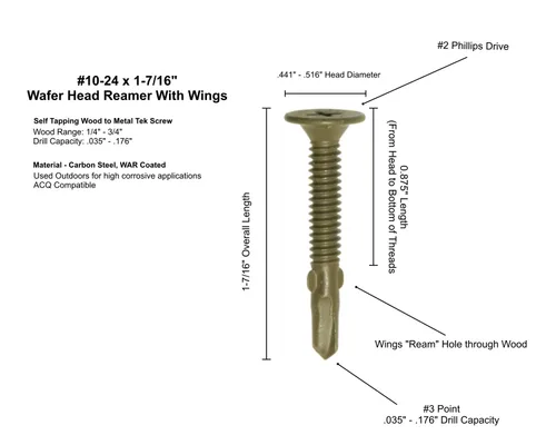 Vista 4 de Tornillos escariadores Tek para madera y metal revestidos en cerámica