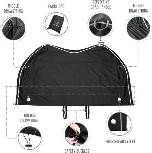 Vista 4 de Funda para bicicleta, impermeable para almacenamiento de bicicletas al aire libre para 1, 2 o 3 bicicletas. Material resistente Ripstop. 2 tipos
