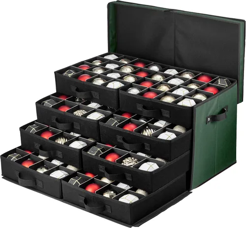 Vista 8 de Caja de almacenamiento grande de adornos navideños de alta calidad, con apertura lateral, bandejas estilo cajón, compartimento de 3 pulgadas, 8