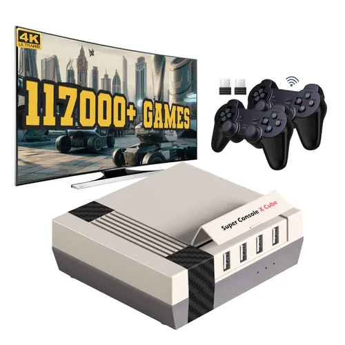 Kinhank Video Games Consoles 256G, Super Console X Cube Retro Game Console with 117000+ Classic Games, 4 USB Port,Up to 5 Players, 2 Wireless Game
