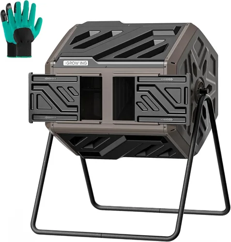 Vista 11 de THEGROW'ING Contenedor de compostaje actualizado de 43 galones para exteriores, compostador giratorio de montaje rápido, compostador de doble
