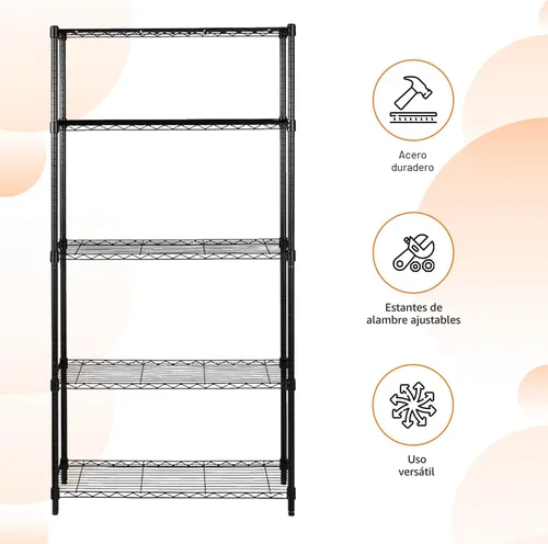 Vista 4 de Amazon Basics Estante organizador ajustable de alambre de acero resistente con 5 estantes para cocina, garaje, 36 pulgadas de largo x 14 pulgadas