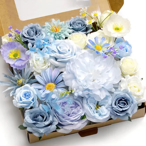 Conjunto de caja de flores artificiales Piklado, ramo de novia de bricolaje, hojas sueltas y tallos de flores artificiales para boda, baby shower