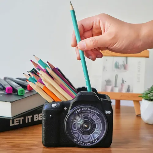 Vista 3 de Decoración de escritorio para cámara, regalo del día de San Valentín, soporte para brochas de maquillaje, soporte para brochas de maquillaje