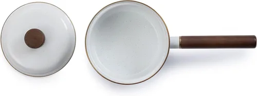 Vista 2 de Barebones Cacerola esmaltada - Olla de cocina de acero para la cocina y camping, sartén duradera con tapa (cáscara de huevo)