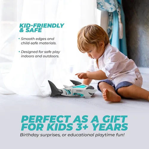Vista 9 de Juguete de tiburón interactivo con música y luces, cambio de dirección automática, juguete para caminar y gatear, regalo para bebés de 3, 4, 5 años