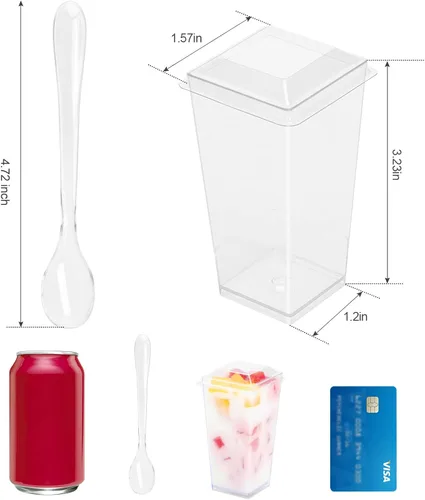 Vista 2 de EASERCY Paquete de 100 mini tazas de postre de 3 onzas con tapas y cucharas, tazas transparentes para postres con cucharas, tazas de parfait