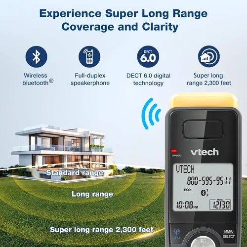 Vista 2 de VTech IS8128-51 - Teléfono inalámbrico DECT 6.0 de 5 manos con alcance superlargo para el hogar, con contestador automático, alcance de hasta 2300