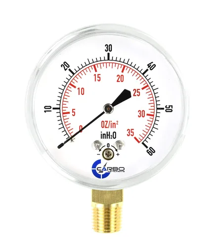 Vista 14 de Diafragma baja presión cápsula manómetro, 2-1/2" dial, 0-8 oz/0-15in H2O Rango, 1/4" NPT montaje inferior, caja de acero cromado, internos de latón