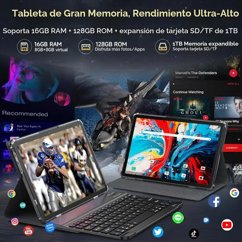 Vista 4 de Android 15 Tablet 2026 Última tableta de 11 pulgadas con teclado, 128 GB ROM 16 GB RAM 2TB Expand, 8000 mAh, tabletas Octa-Core con WiFi 5G/2.4G