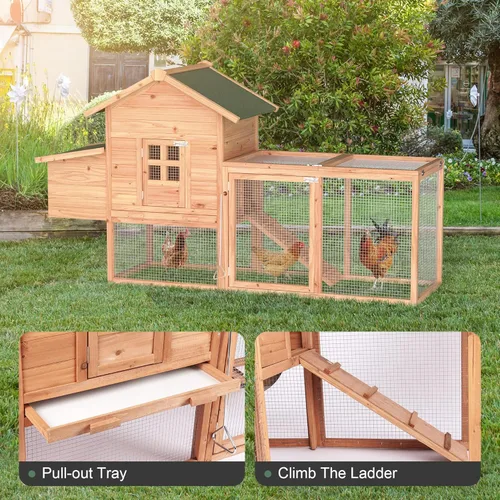 Vista 6 de Morngardo Gallinero para 2-4 pollos de madera al aire libre jaula de aves de corral conejera con rampa, caja anidable, bandeja, barra de gallo, 4