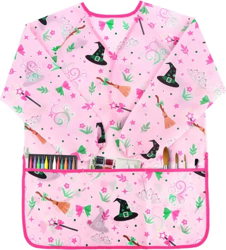 Vista 18 de Paquete de 2 batas de arte para niños, con manga larga y 3 bolsillos para edades de 3 a 8 años