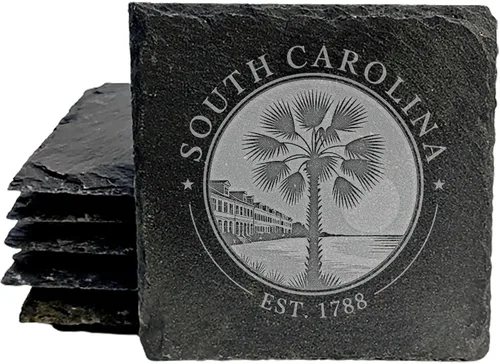 Vista 34 de Rustic Slate Coasters Set of 4 - South Carolina Design with Flower for Holidays, Birthdays, Housewarming - 4" Round or Square - Made in Oregon, USA