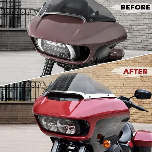 Vista 2 de Kit de molduras de parabrisas dividido para Harley Road Glide 15-24, aluminio dividido lateral de parabrisas lateral para Harley Touring Road Glide