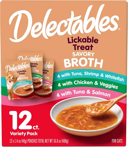 Vista 12 de Hartz Delectables Savory Broths Senior 10+ - Golosinas para gatos lamibles de pollo y atún, paquete de 12
