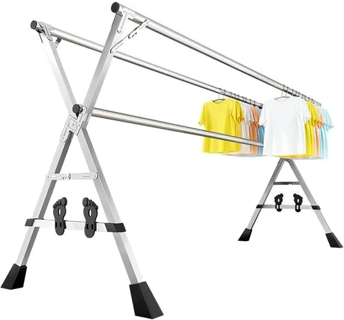 Heavy Duty Stainless Steel Clothes Drying Rack, Adjustable, Foldable, Space-Saving Laundry Rack for Indoor/Outdoor Use, 2m/79in, 2.4m/95in(2m/79inch)