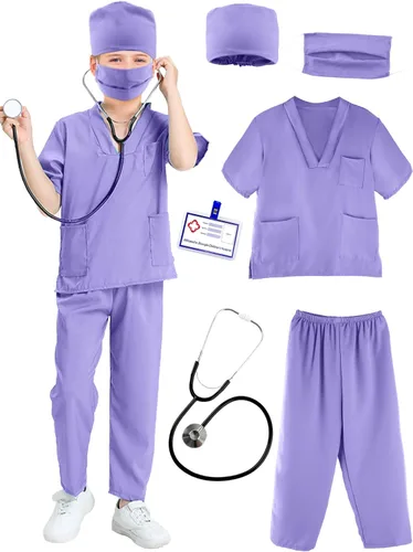 Vista 10 de Conjunto de disfraz de médico para niños, uniforme quirúrgico para niños y niñas, disfraz de Halloween, cosplay