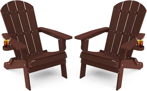 Vista 15 de YEFU Silla Adirondack, silla Adirondack de plástico de gran tamaño, sillas plegables para exteriores con soporte para tazas, silla de césped