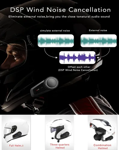 Vista 3 de Auriculares Bluetooth para motocicleta, MaxTo M2, casco de motocicleta Bluetooth5.0, 6 vías 3280 pies, sistema de comunicación de intercomunicación