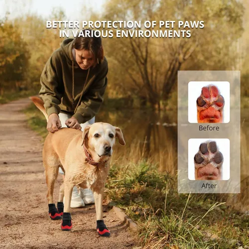 Vista 6 de Botas de nieve antideslizantes para perros, zapatos para perros grandes, botas de invierno impermeables con correas reflectantes, protectores