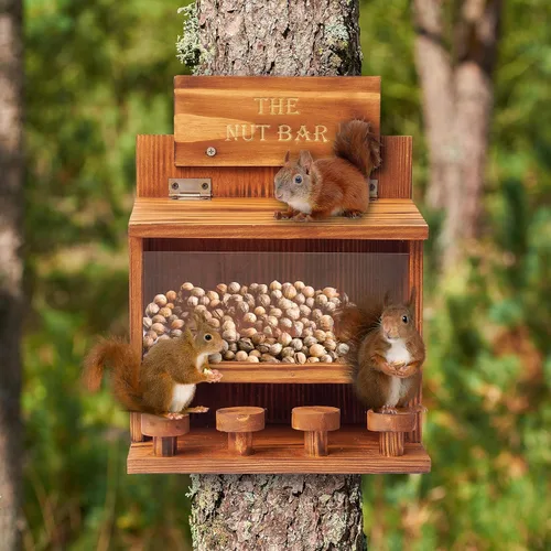 Vista 7 de MIXUMON Mesa Alimentadora de Ardillas The Nut Bar, Comedero de Mesa de Picnic de Madera para Ardillas, Alimentador de Ardillas Duradero para Mazorca