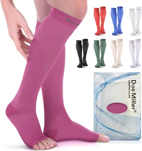 Vista 19 de Doc Miller Calcetines de compresión de dedos abiertos, 20-30 mmHg, mangas de compresión sin dedos para piernas, medias altas hasta la rodilla