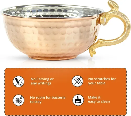 Vista 5 de JAIRESTONE Taza de espuma de cobre, accesorio de aseo tradicional martillado a mano turco, cuenco de afeitar de seguridad y soporte para cepillo