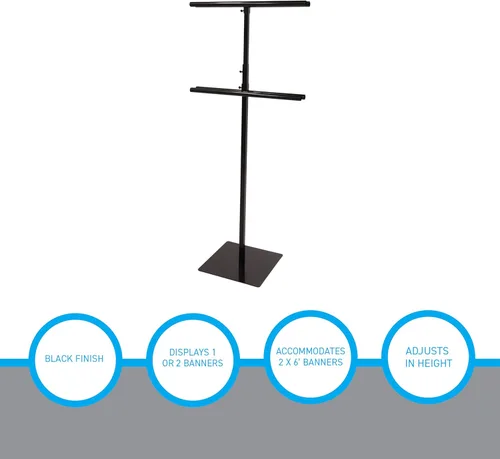Vista 4 de SSWBasics Adjustable Black Metal Banner Stand - Black - Accommodates 2 x 6' banners