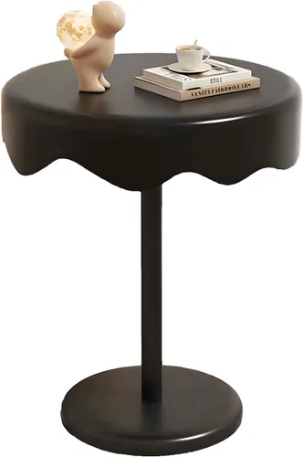 YVYKFZD Round Side Table, Unique Couch End Table, Snack Sofa Table with Metal Legs, Minimalist Nightstand Accent Tables, for Living Room, Black