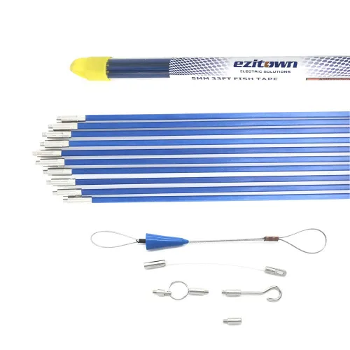 Kit de cinta de pescado de fibra de vidrio, extractor de cable conectable, diámetro de 0.197 in, 33 pies, rosca de conector M4, empuje, varillas de