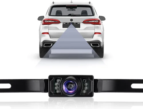 Cámara de respaldo para automóvil con 8 LED - [Visión nocturna HD] [IP67 impermeable] Cámara de matrícula para marcha atrás segura - Cámara de