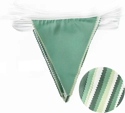 Vista 2 de Decoraciones de fiesta verde salvia de 32 pies, bandera triangular verde aguacate, banderines de tela, banderines para cumpleaños, boda, baby