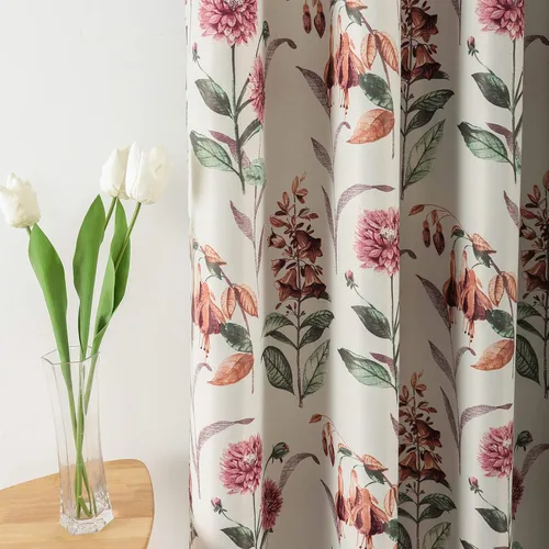 Vista 4 de Leeva Cortinas opacas con estampado de flores y hojas, estilo campestre, aislamiento térmico, cortinas reductoras de luz para comedor, 2 paneles, 52