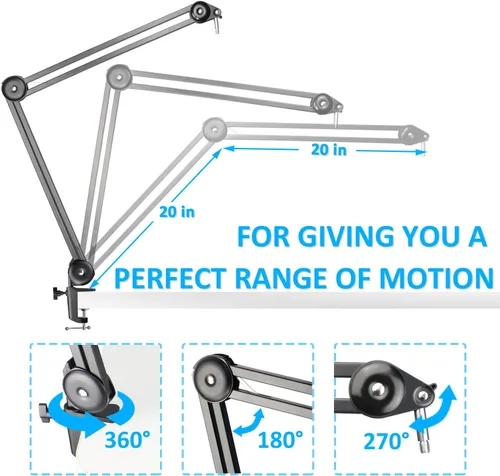 Vista 5 de Brazo de brazo con filtro pop - Soporte de brazo de tijera de suspensión para micrófono con 2 tipos de parabrisas por YOUSHARES