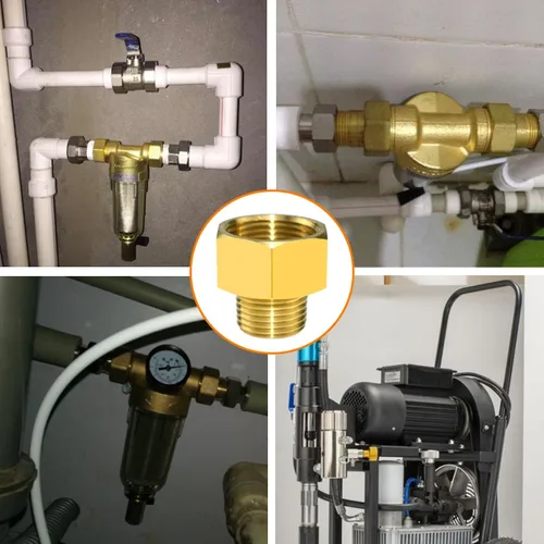 Vista 6 de Adaptador de montaje de tubería de latón 1/2 "NPT macho a 3/4 "NPT conector reductor hembra, 2 piezas